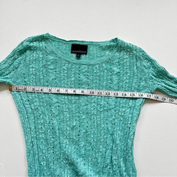 CYNTHIA ROWLEY Women Turquoise Loose Knit Linen Blend Crew Neck Sweater Size S - Picture 5 of 8